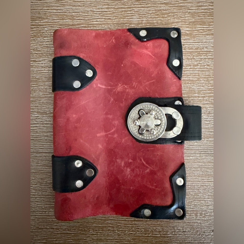 Handmade Leather Journal Cover 5x7 Red Steampunk Medieval Book Sleeve